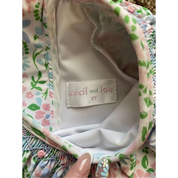 Cecil and Lou Floral Smocked Lycra Rashguard Swimsuit - Picture 3 of 4